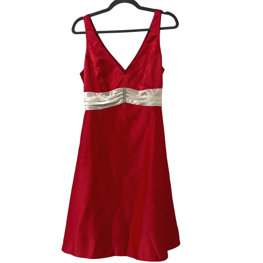 Jump Apparel Dress 11/12 Red White Rhinestone Empire Waist‎ Prom Cocktail USA